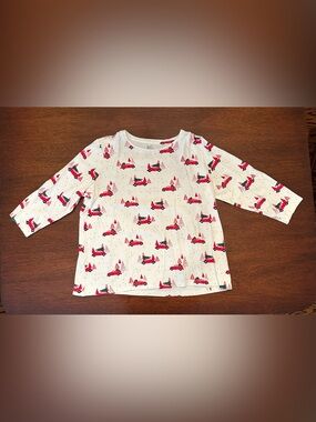 Kim Rogers Women’s White 3/4 Length Top with Red Truck Holiday Print